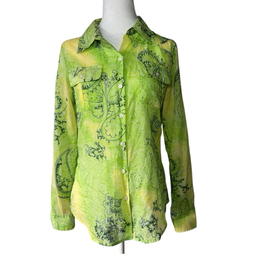 Jones New York Green Button Down Shirt with Notched Collar